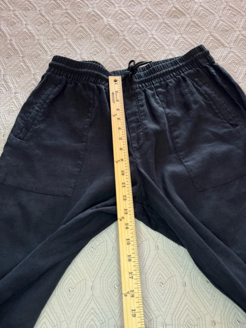 Athleta Retreat  Black Wide Leg Linen Drawstring Pants  Size Large